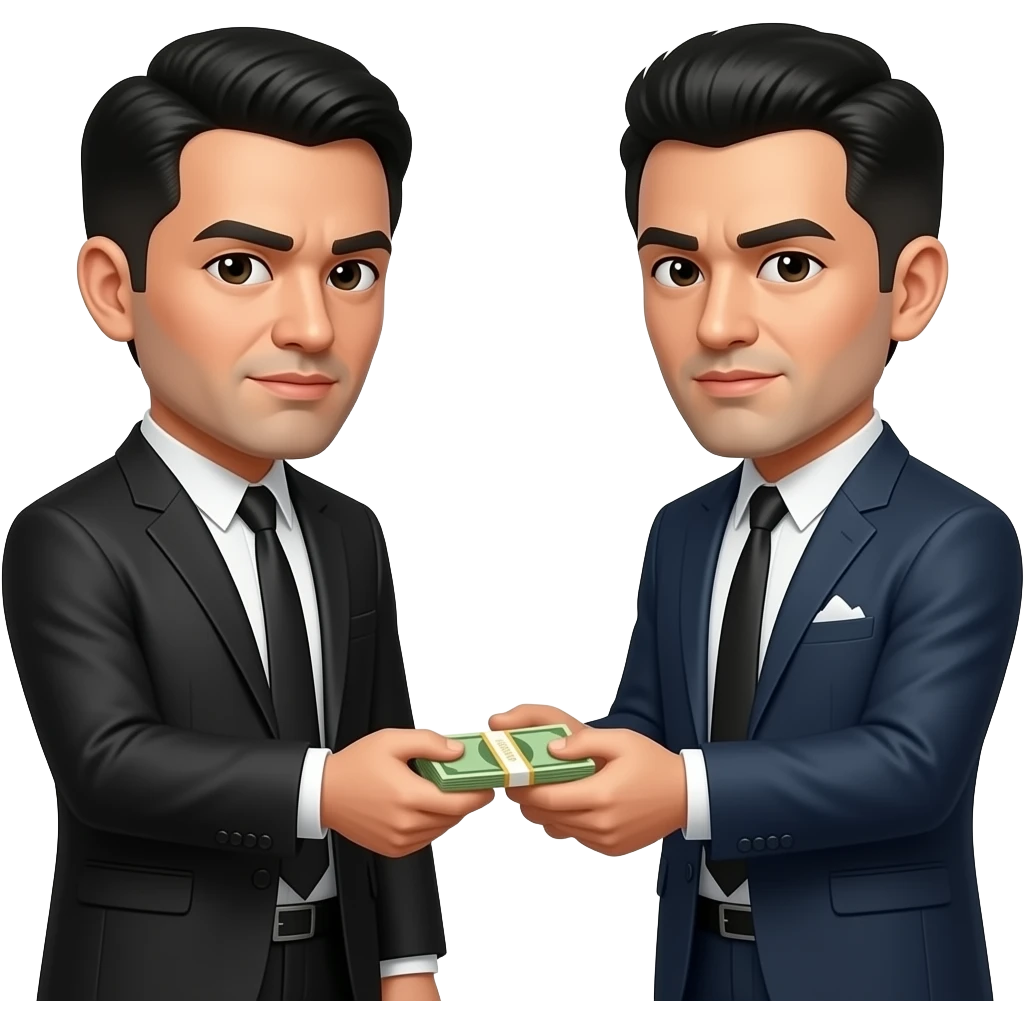Two yang mafia Men dealing a money each other, realistic emoji