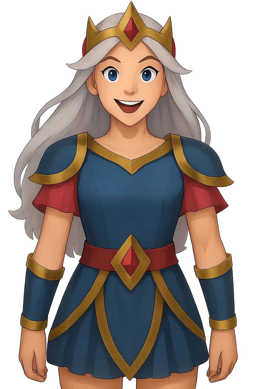 Change the character's face to a happy expression, keep the pose and style the same, transparent PNG. emoji
