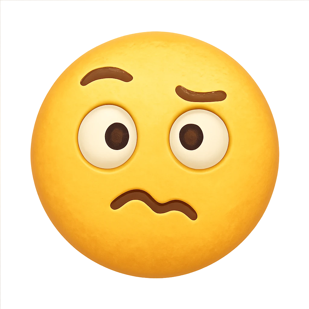 yellow face with confused expression emoji, digital illustration, no background emoji