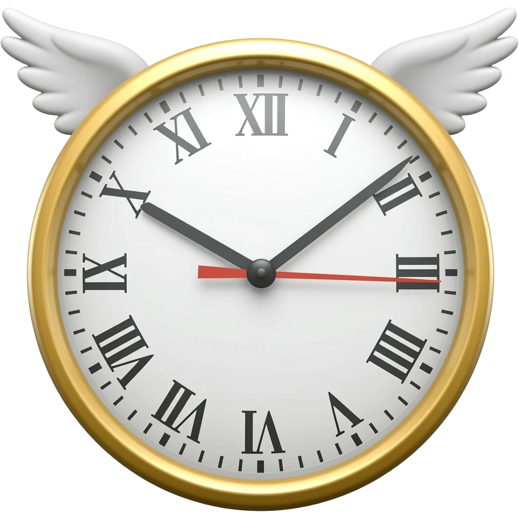 "time flys"-a clock flying away using wings emoji