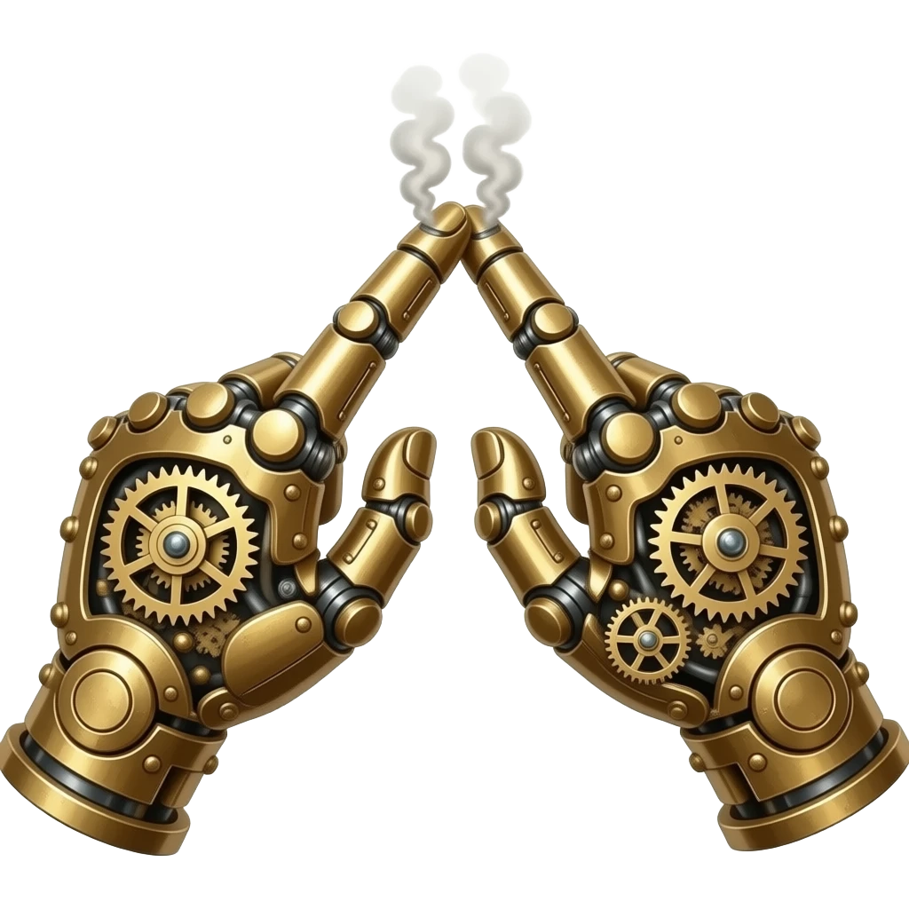 steampunk  - the touch of the fingers of two palms as in Michelangelo's painting in the Sistine Chapel, but mechanically constructed emoji