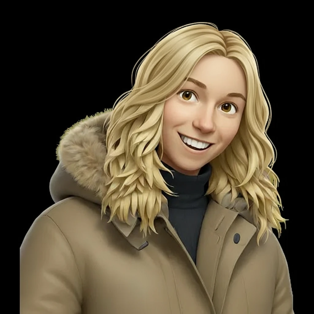 нарисуй точно такую же девушку, но без шапки, без фона  emoji