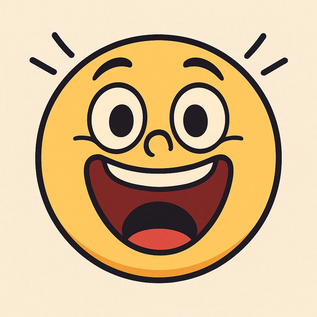 Create an emoji for 'Amazing' in a flat, colorful, minimal style with a joyful face and yellow color, matching the style of the reference image. emoji