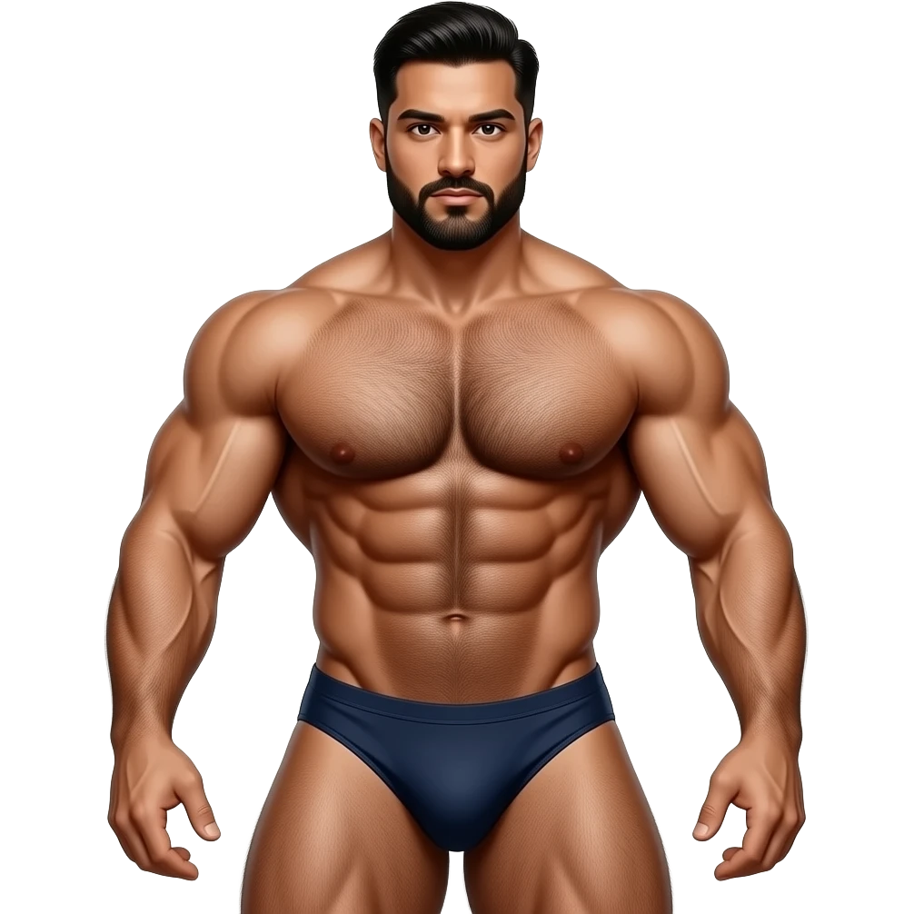 Huge indian muscular hairy bodybuilder in briefs with huge bulge full body sticker emoji