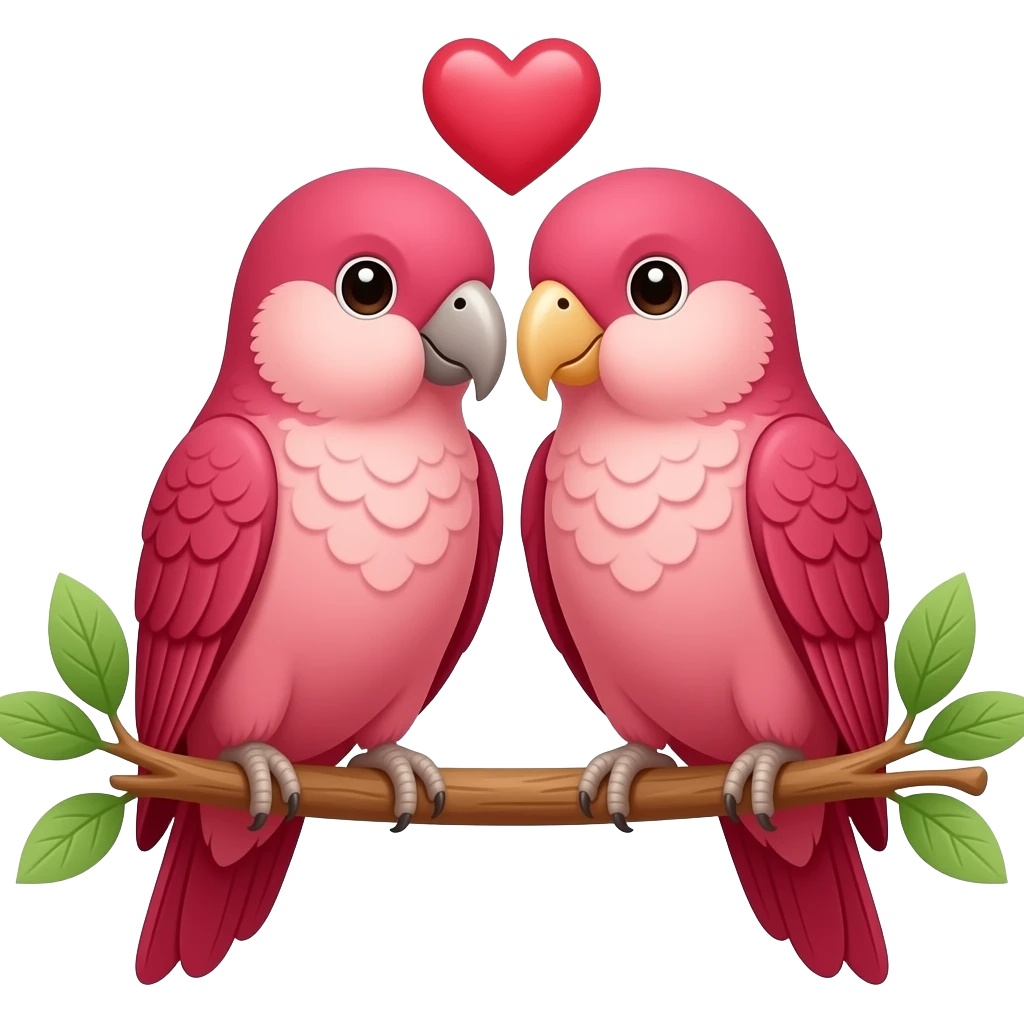 Romantic reddish-pinkish lovebirds on a pastel branch emoji