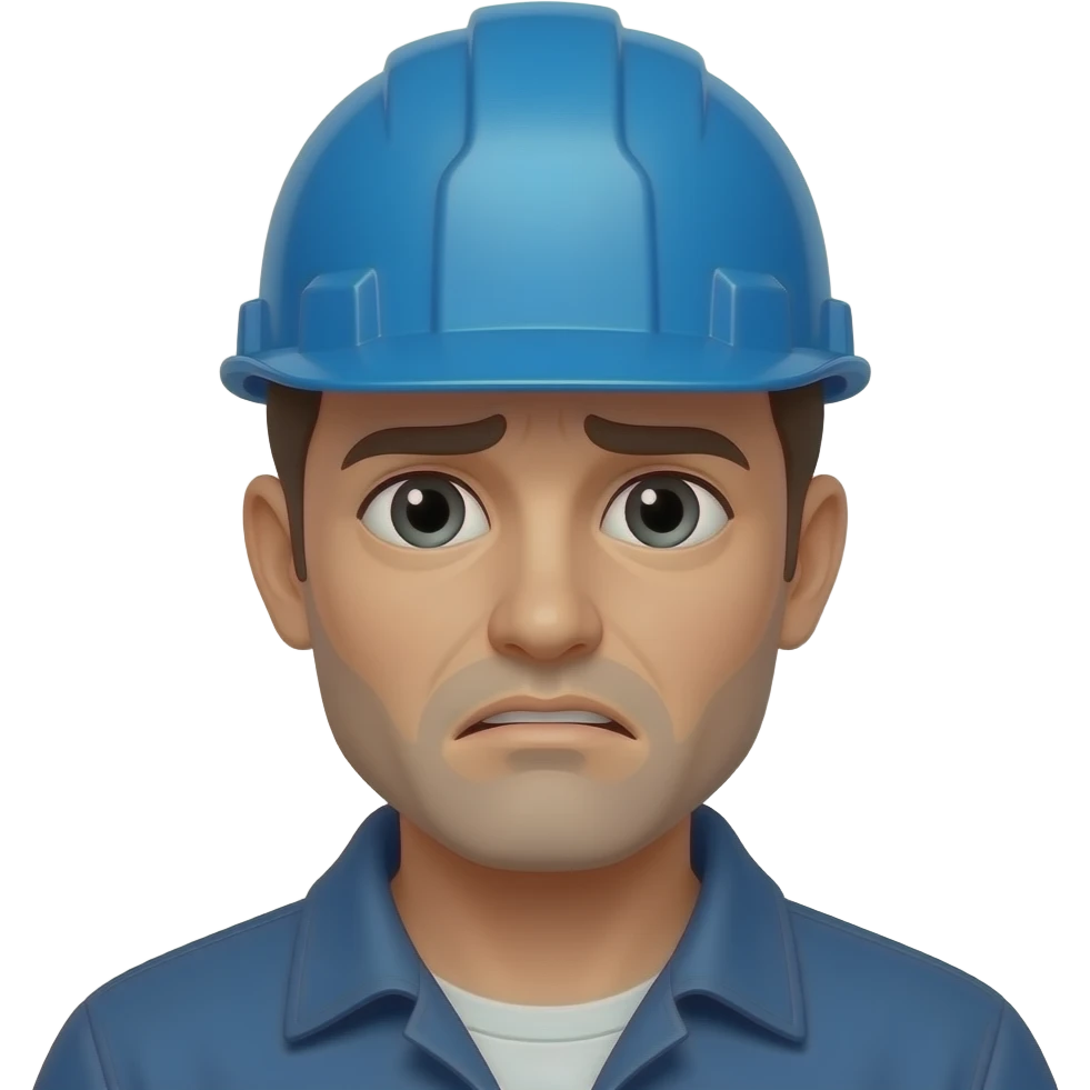 Apple-style emoji of a construction worker desperate, clean modern design, smooth gradients, friendly expression, CI color #36a9e1, minimalistic, high detail, transparent background emoji