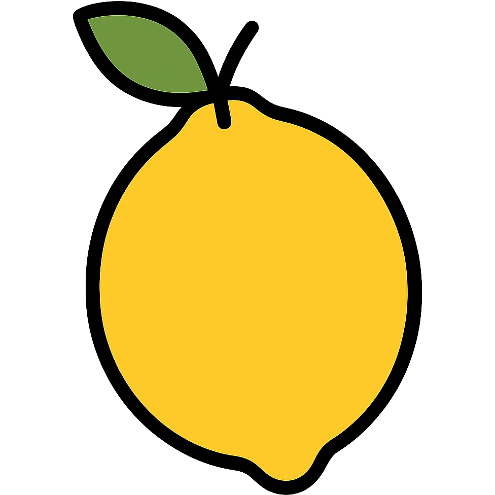 A single, inanimate lemon with a leaf, no facial features, in a transparent background, keep the style consistent with the original image. emoji