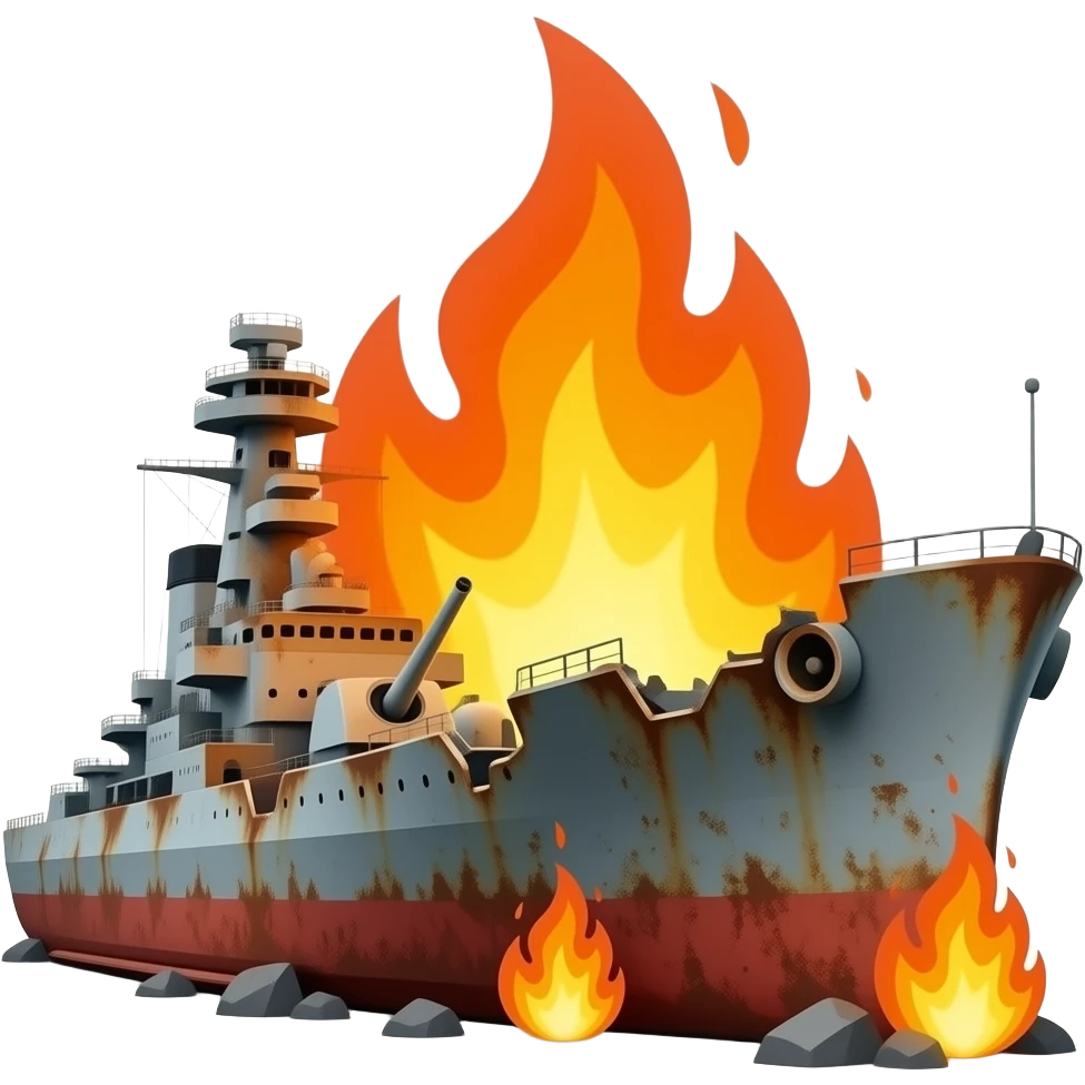 destroyed warship rusty on fire emoji