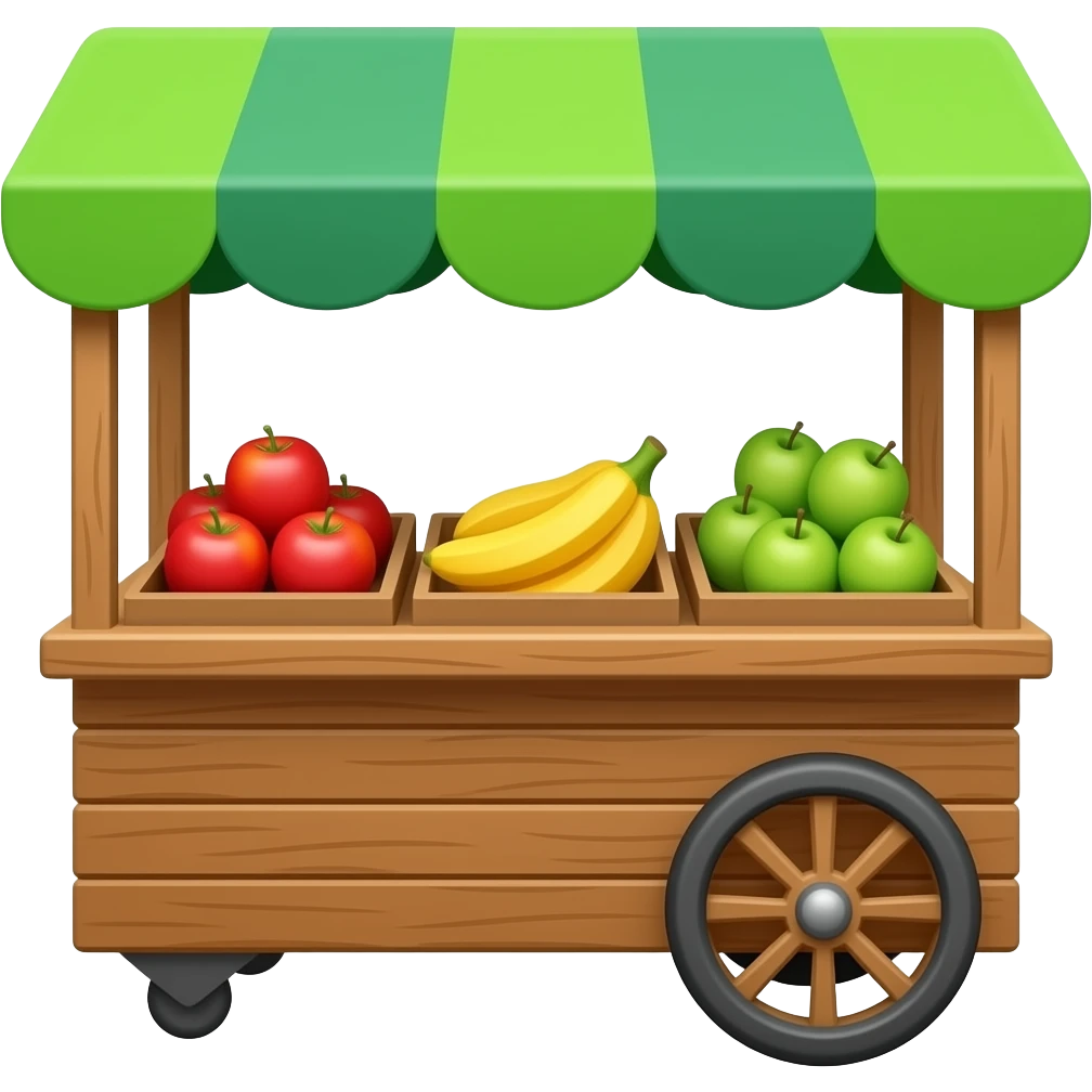 wooden cart for selling fruit or drinks with a green canopy. emoji