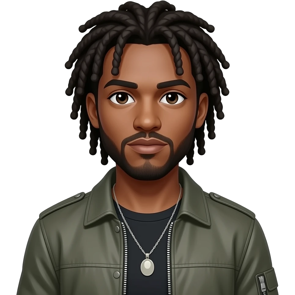 African American man with a necklace and dreads on in bomber coat emoji
