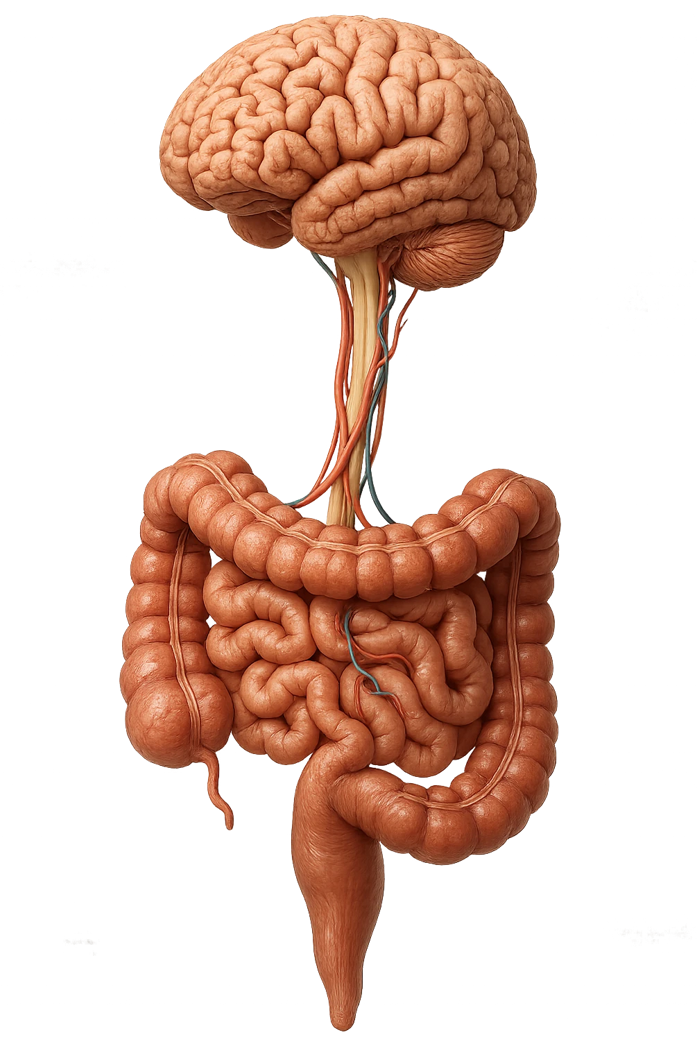 intestino e cervello sono collegati verticalmente, iperrealistico 4k emoji