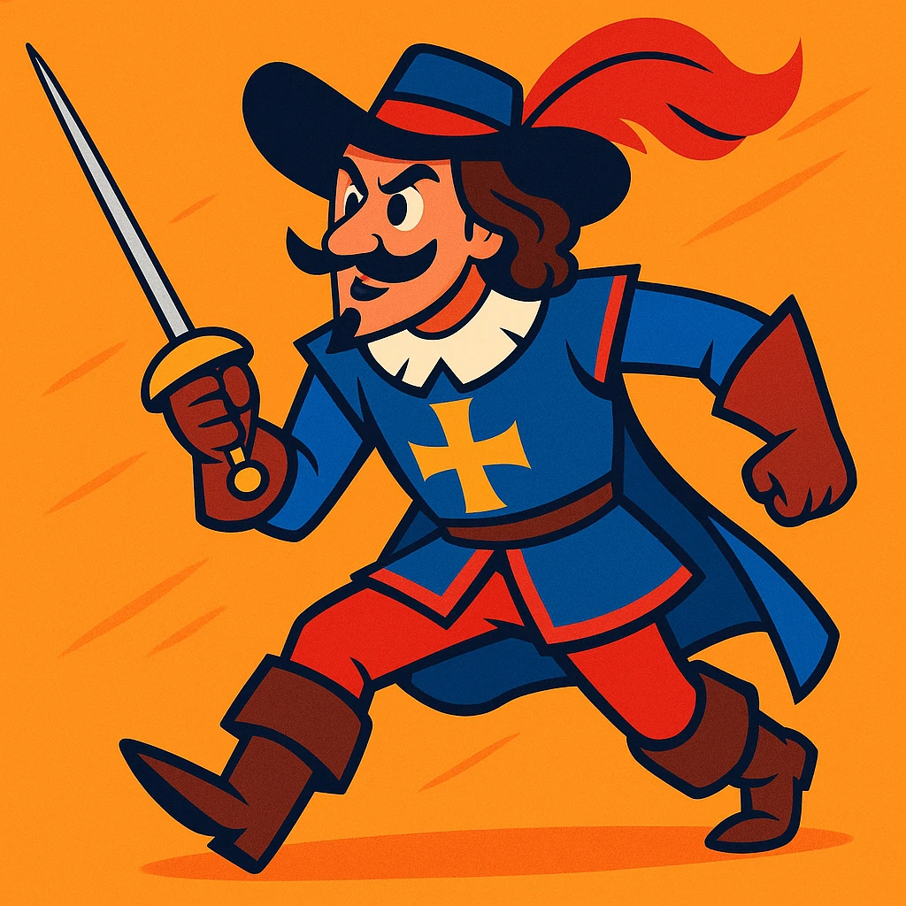 musketeer, vibrant cartoon style, bold colors, dynamic pose emoji