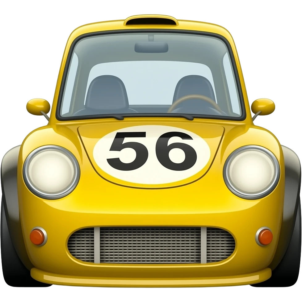 Yellow race car with a 56 emoji