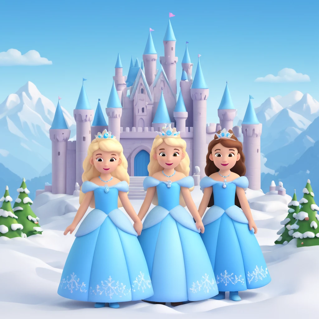 girls in a  snow princess dress, snow castle background emoji