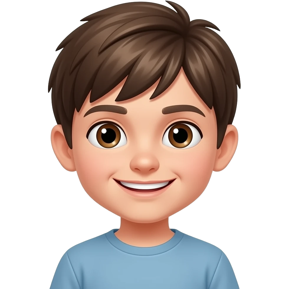 Niño pequeño pelo rubio oscuro liso ojos marrones cara travieso emoji