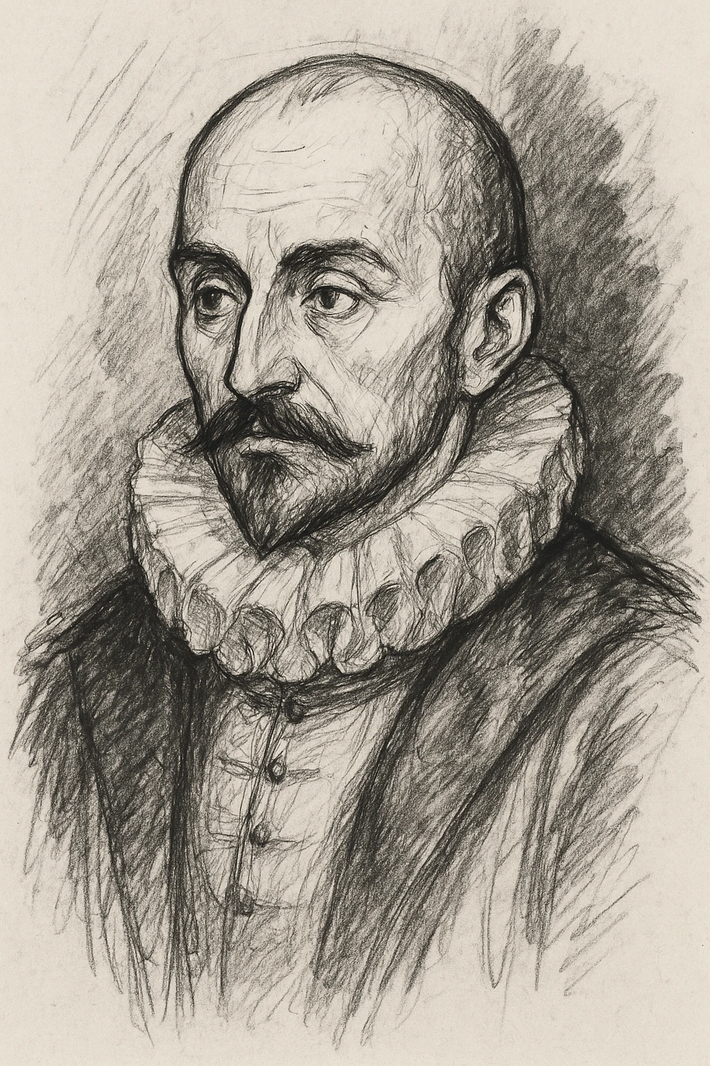 make a less detailed portrait of Montaigne, the french philosopher, a black outline emoji