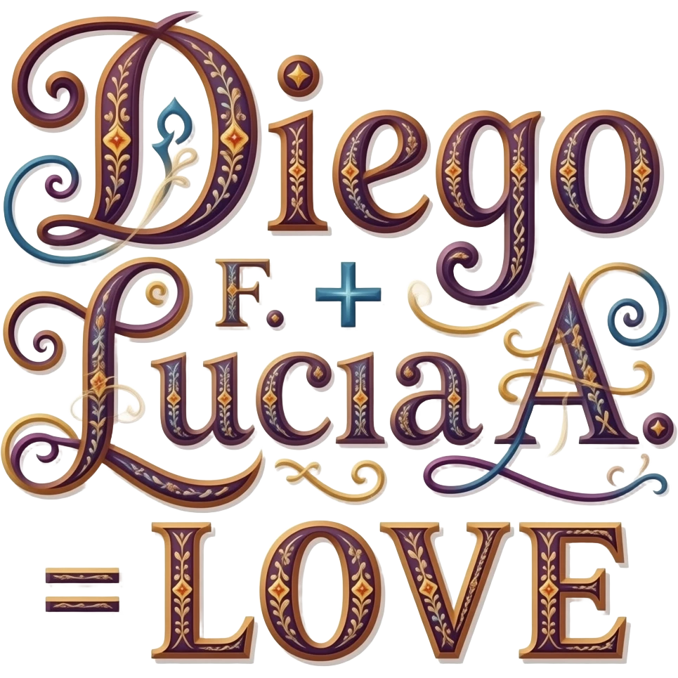 uno que este escrito Diego F. + Lucia A.= LOVE, con sus detallles y colores sin personjes emoji