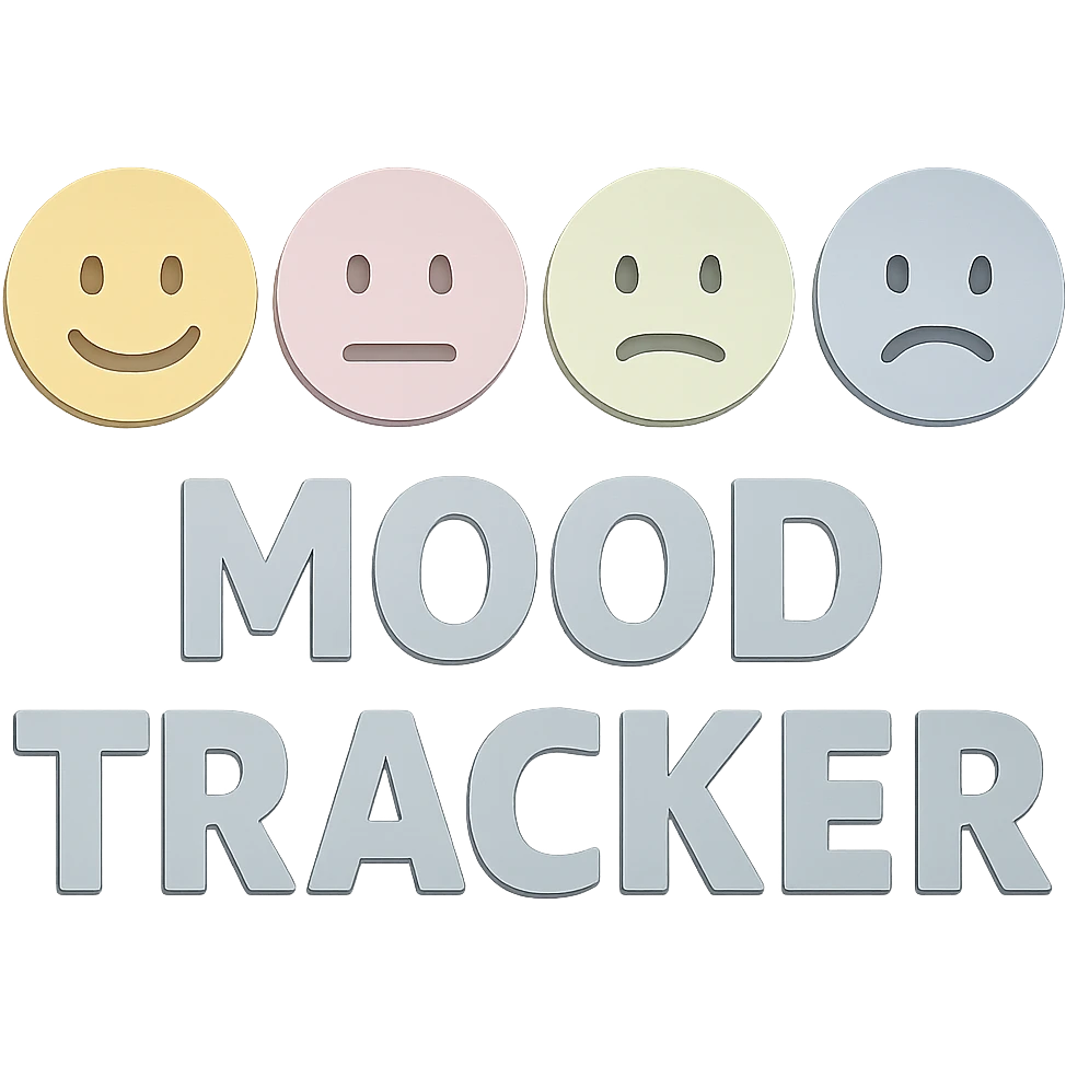Remove all shadows from the mood tracker while keeping the soft pastel paper craft style and round smiley faces. Preserve the current layout and design exactly as is. emoji