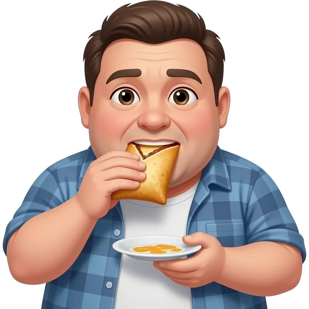 Fat guy eating hot pockets he lives in the basement of his moms house and is very lazy emoji