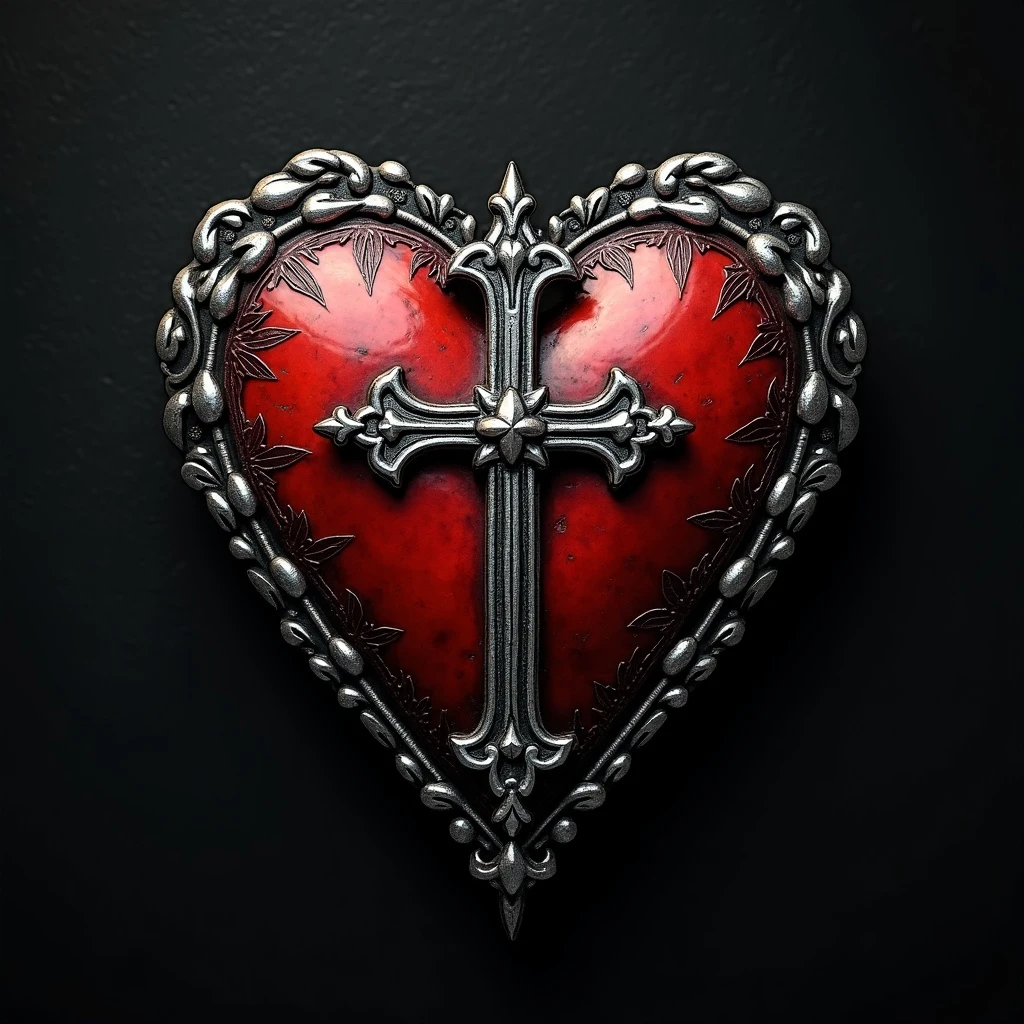 gothic heart with a silver cross emoji