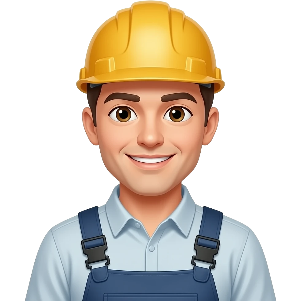 자영업자 살짝 미소 젊은 남자 작업복 입은, 헬멧은 안 쓴 emoji