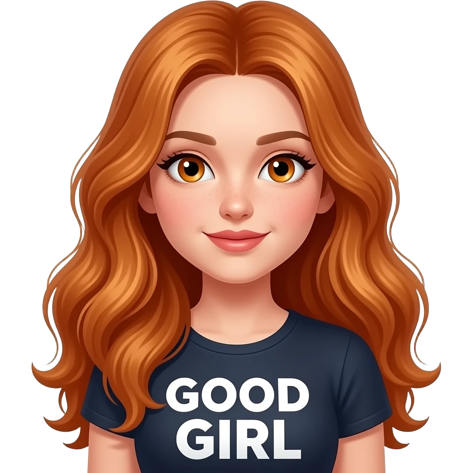 sexy girl with long ginger hair and ginger eyes a top with GOOD GIRL written on it emoji