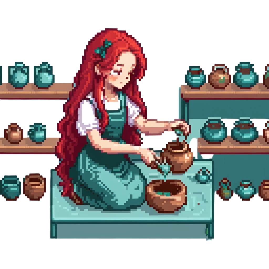girl with long red hair making pottery emoji