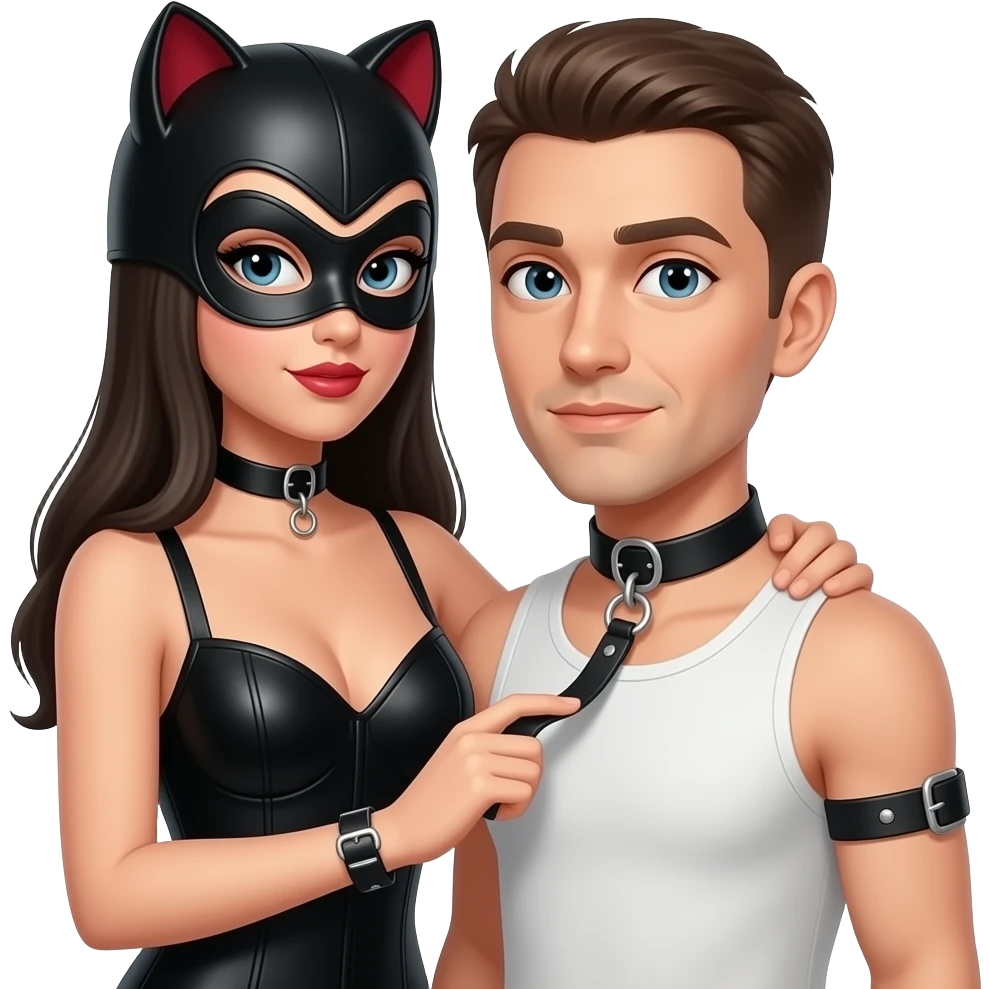 Black dominatrix teasing a White slave in chastity emoji