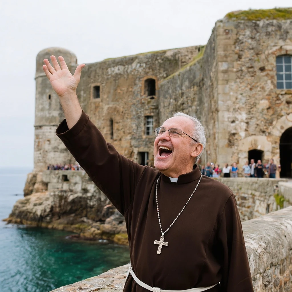 Père fouras  de fort boyard qui cri bienvenue au fort boyard  emoji