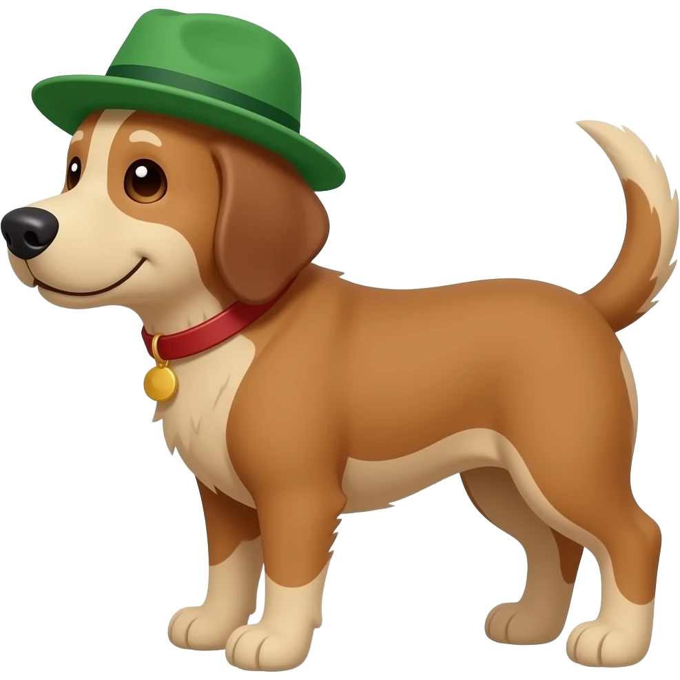 brown dog with standing positon wear a green hat emoji