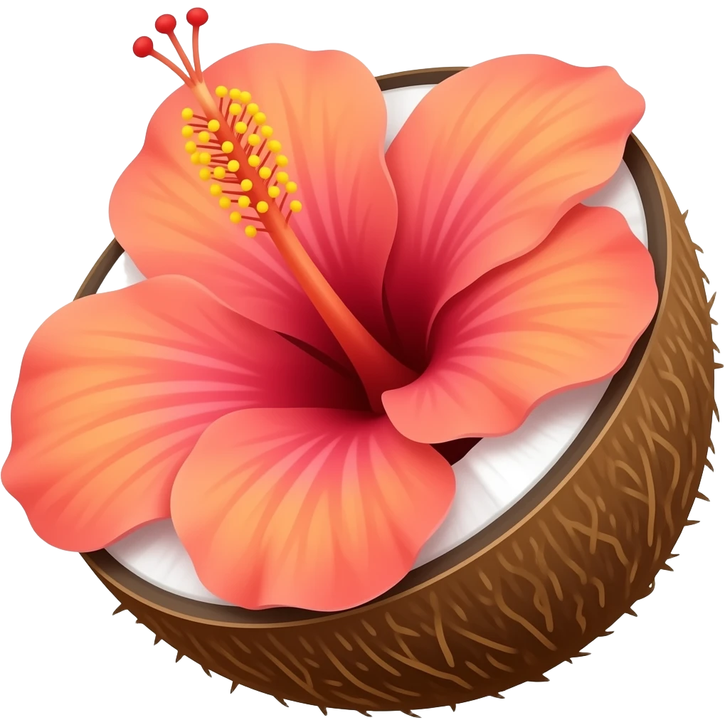a hibiscus flower in a coconut emoji