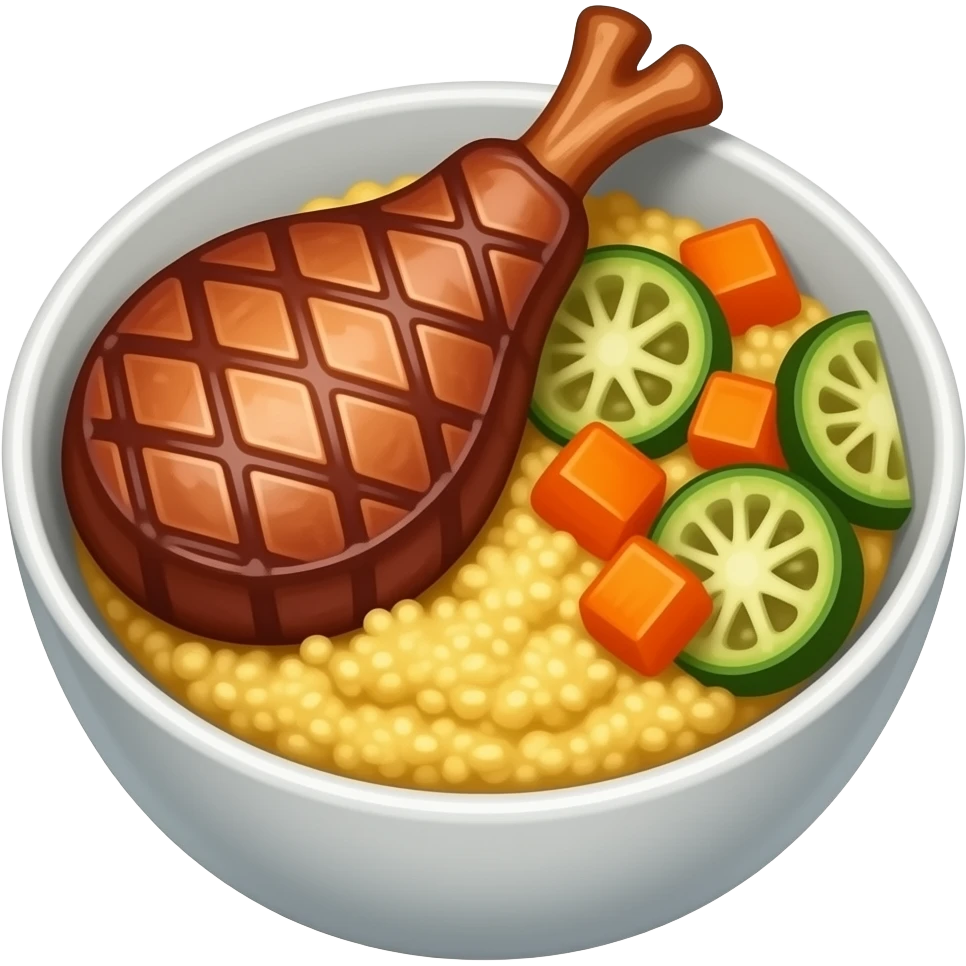 grillades and grits in bowl and cooked veges emoji