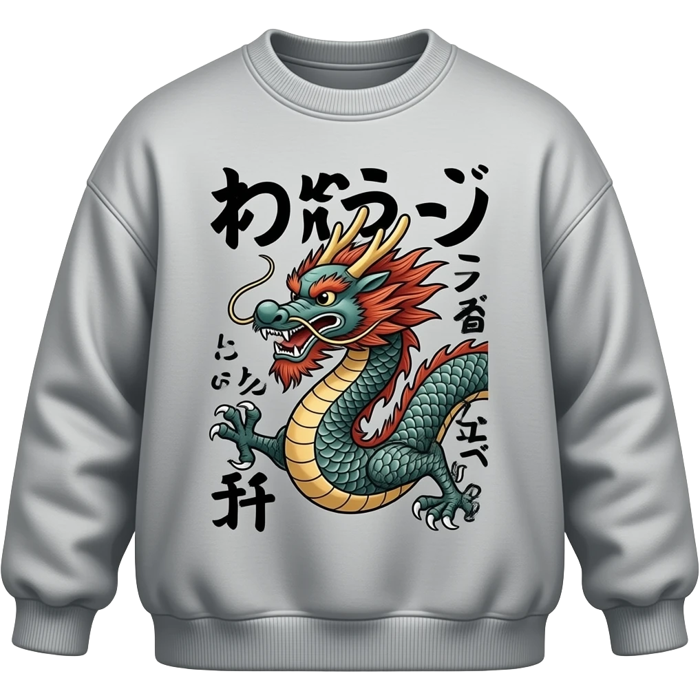 Oversized pullover with Japanese writing and Japanese dragon design emoji