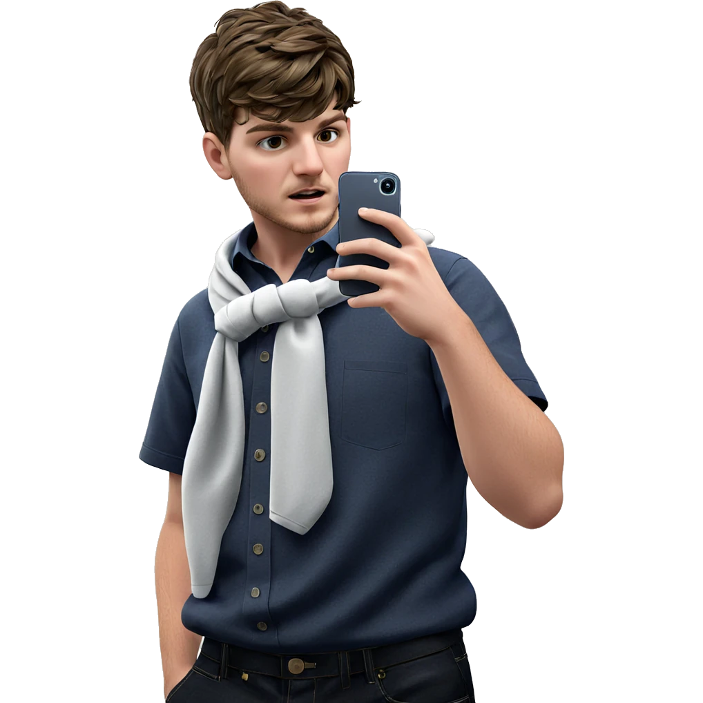 boy in bathroom with phone emoji