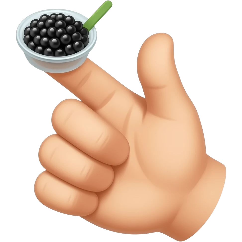 black caviar on top of hand near thumb emoji