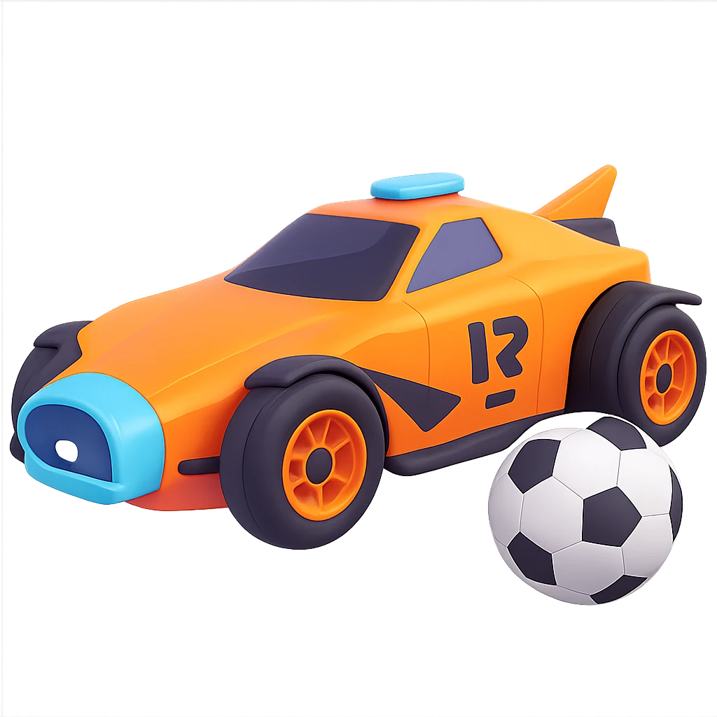 Add a soccer ball next to the Rocket League car. Keep the background transparent. emoji