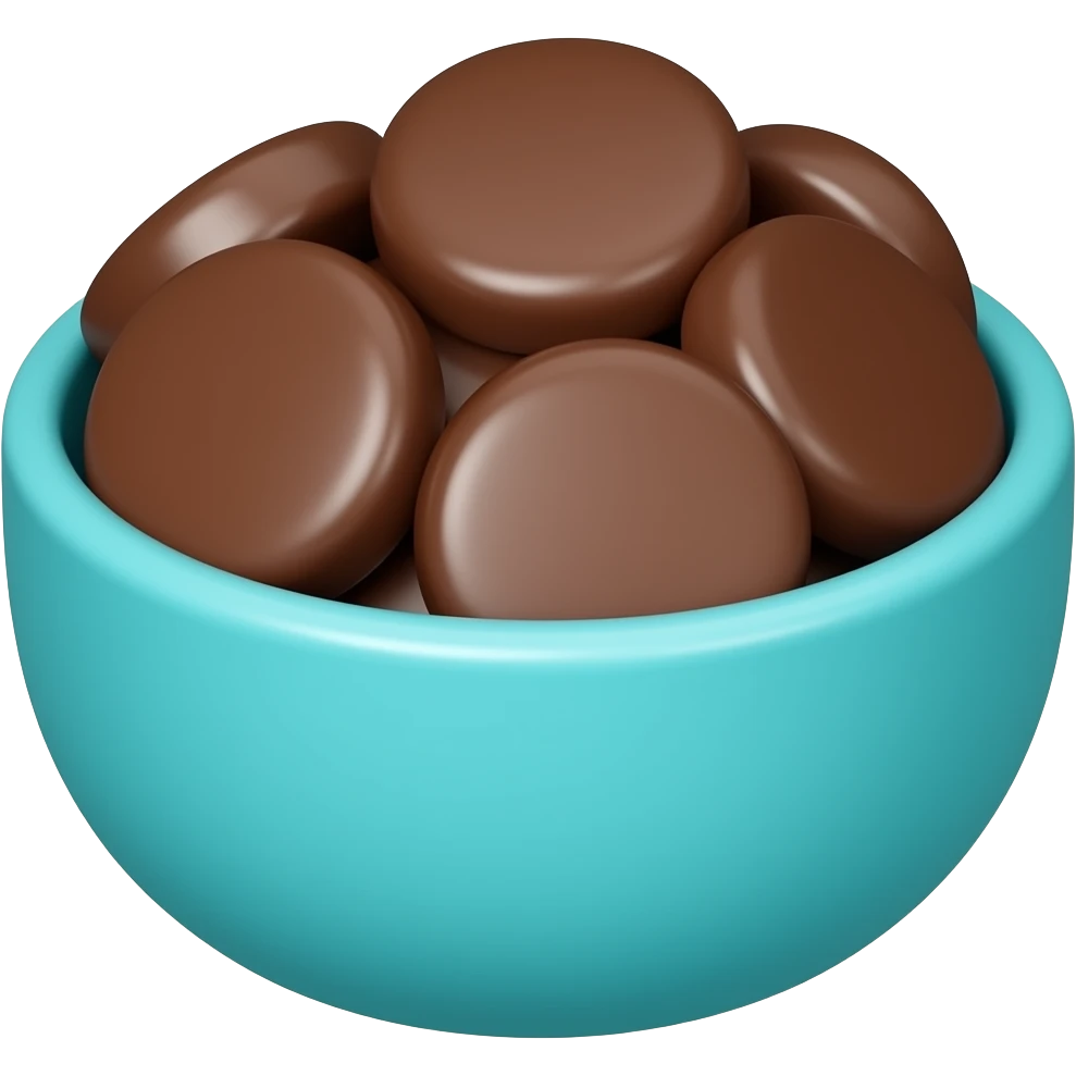 realistic small turquoise bowl of chocolate circles emoji
