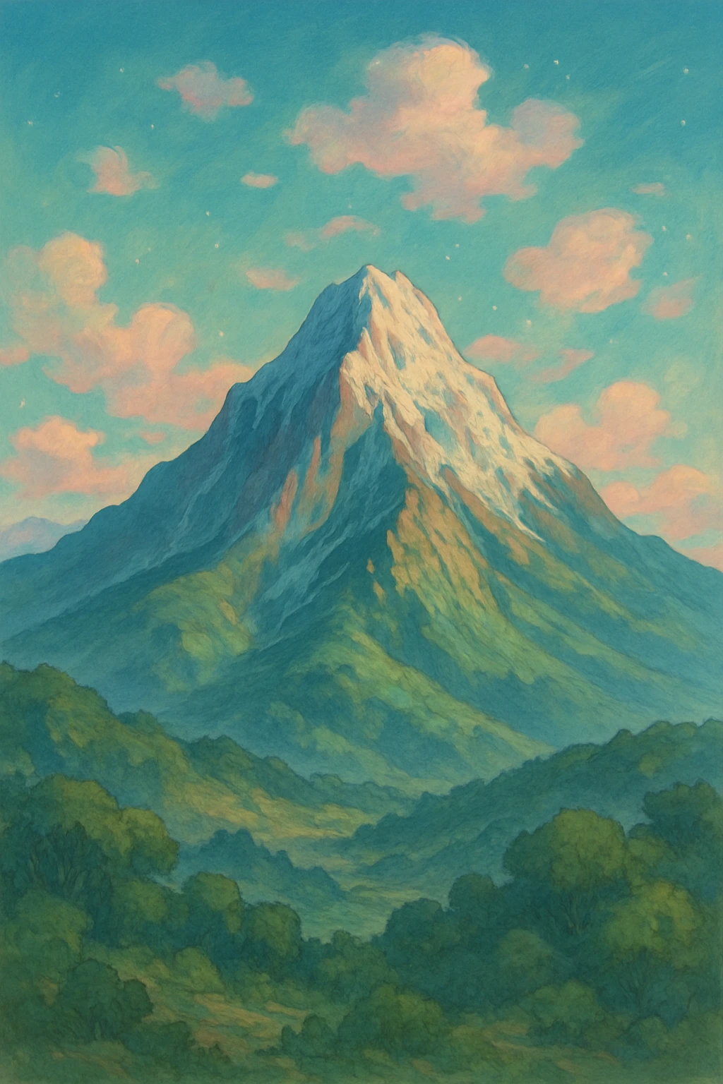 mountain, ghibli-inspired style, dreamy and detailed emoji