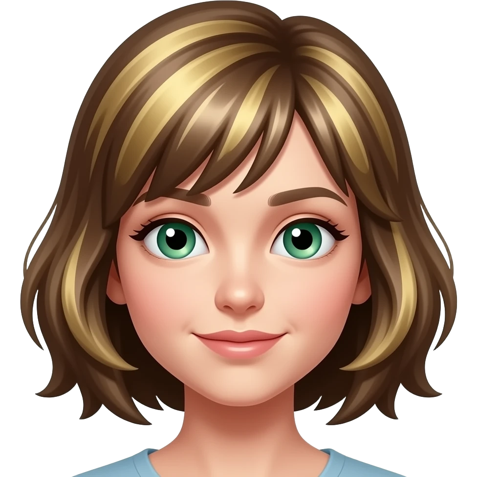 Girl,DARK blonde short hair with highlights, Green eyes emoji