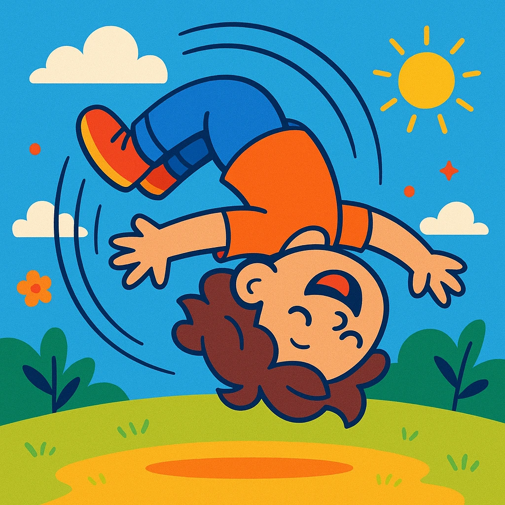a child doing a backflip, vibrant cartoon style emoji