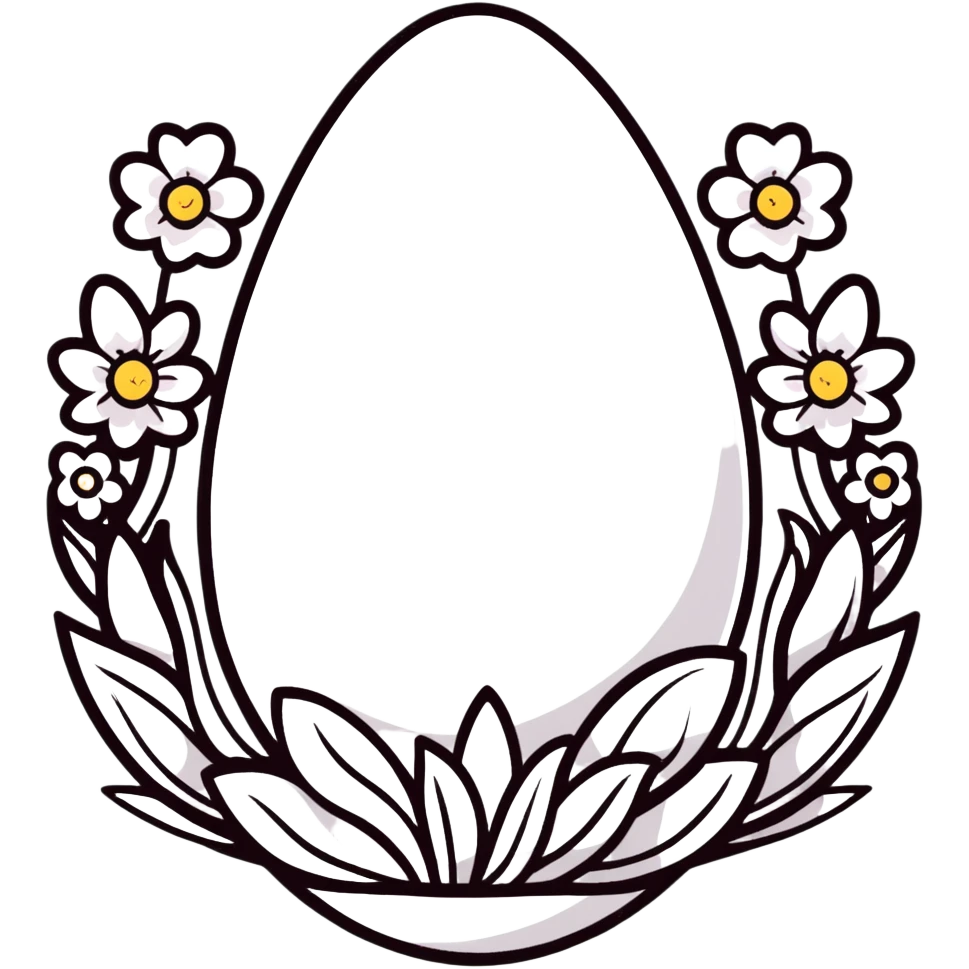 A white egg surrounded by spring flowers and floral designs emoji