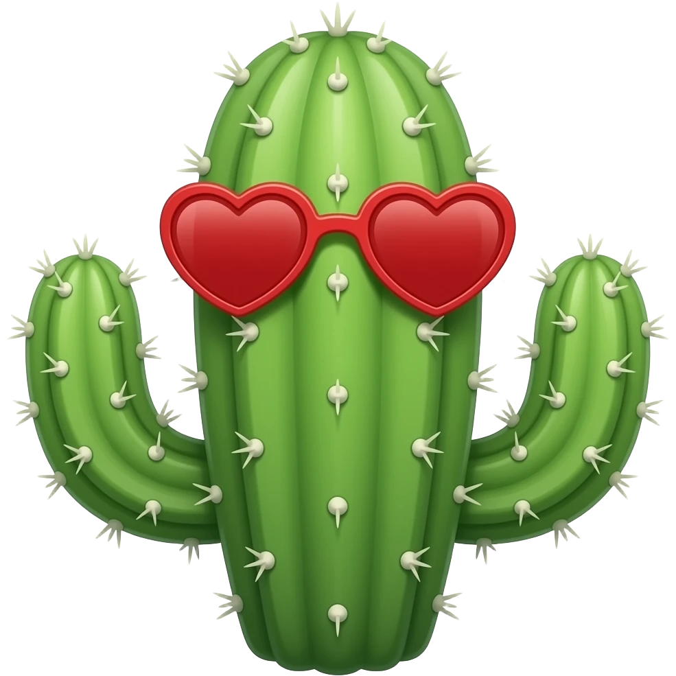 Thin Cactus with red heart glasses emoji