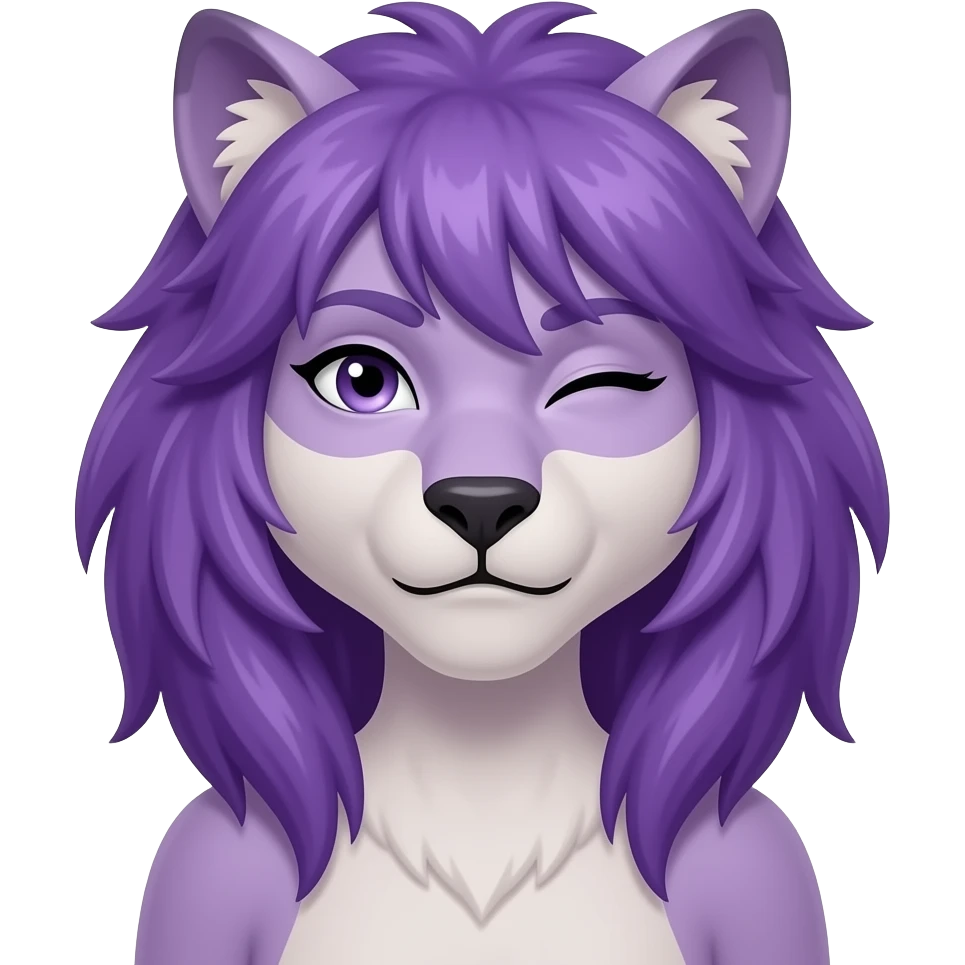 purple long shaggy haired female werelion winking seductively emoji