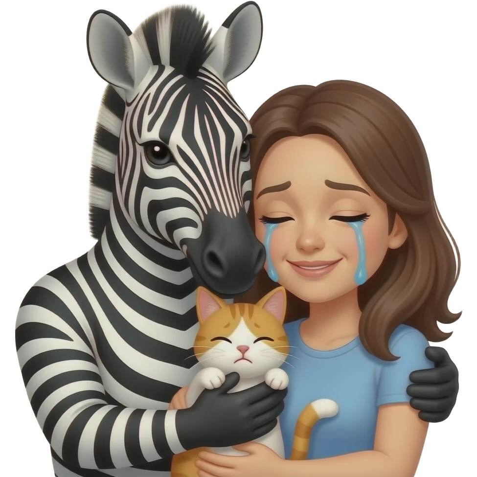 zebra guy is hugging cat girl, she is crying emoji