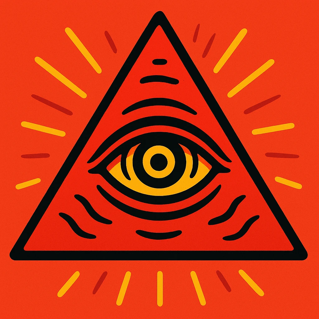 A blood-red triangle with a glowing eye inside, symbol of FOE emoji