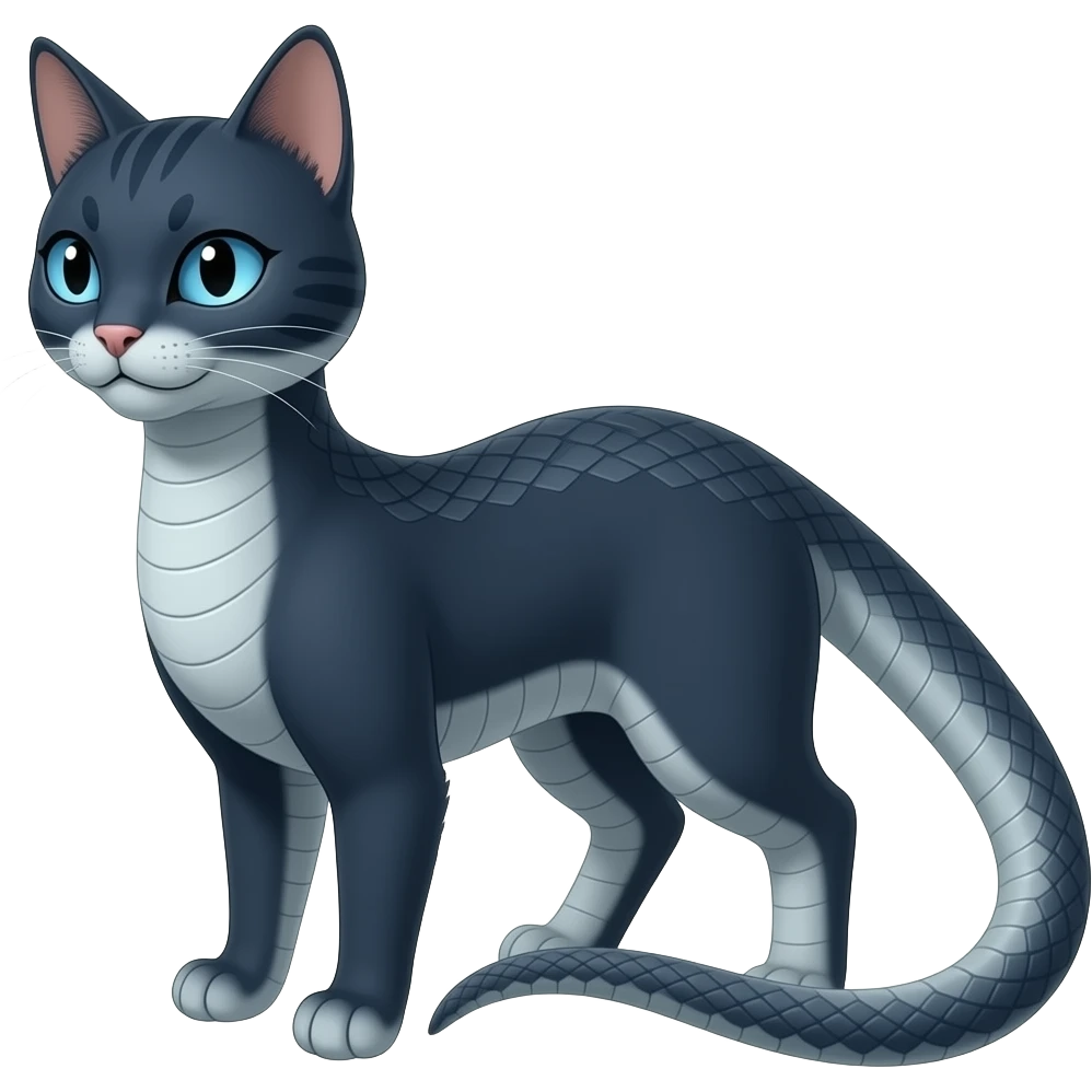 dark blue  cat anthro blue eyes long grey rattlesnake body hybrid naga form emoji
