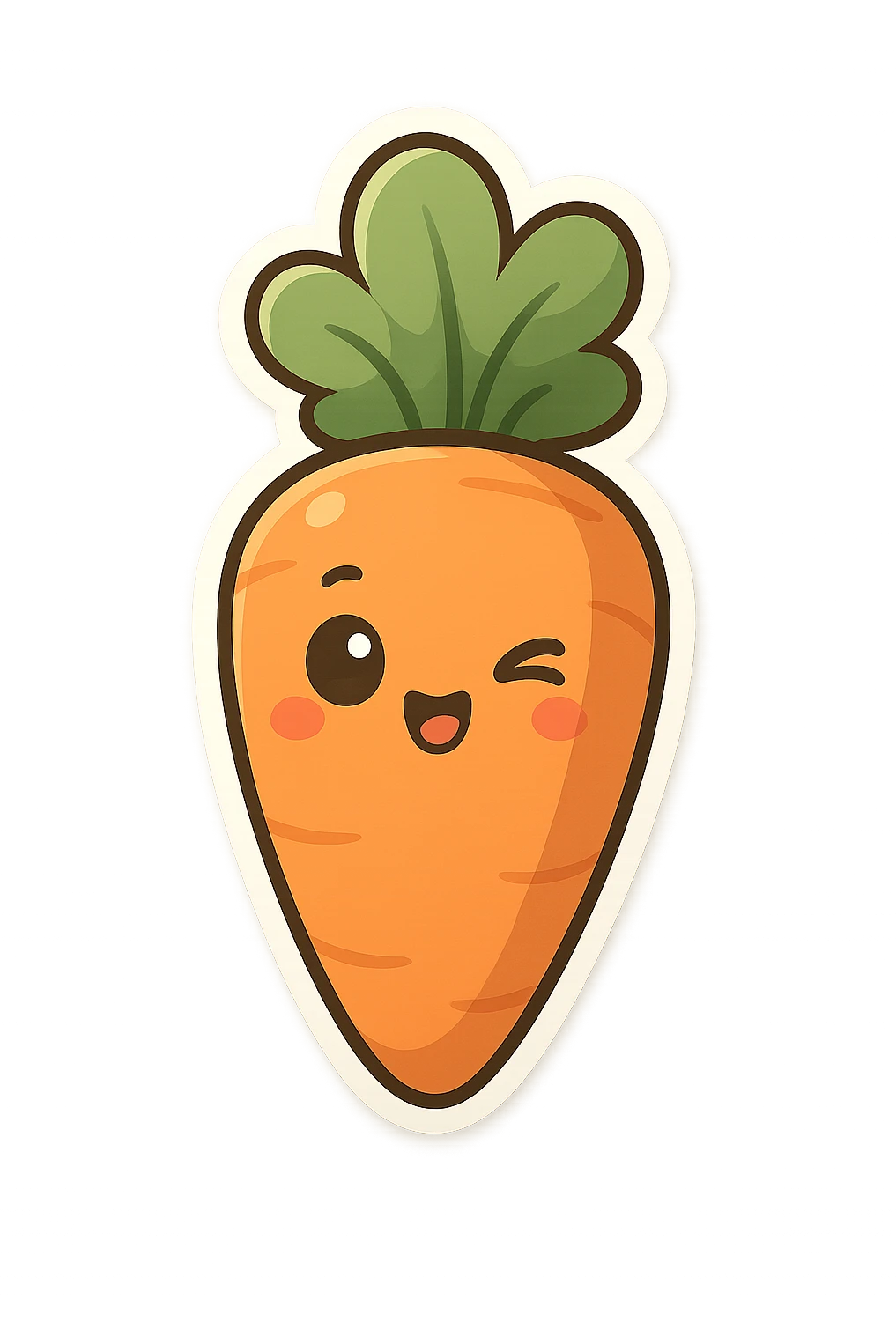 chibi sticker-style carrot, cute and exaggerated, with a playful wink and a leafy top emoji
