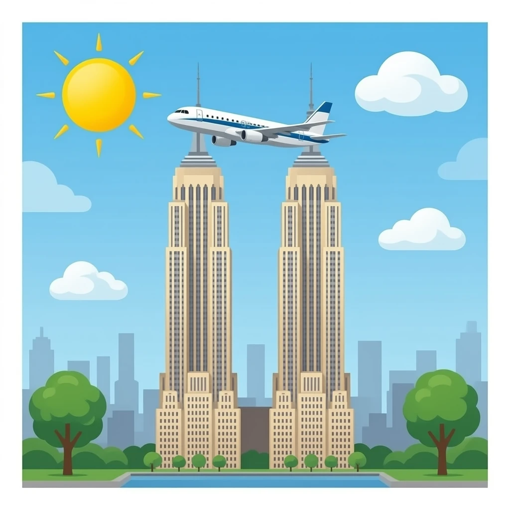 Deux tour type new york avec un avions arrivant dessus emoji