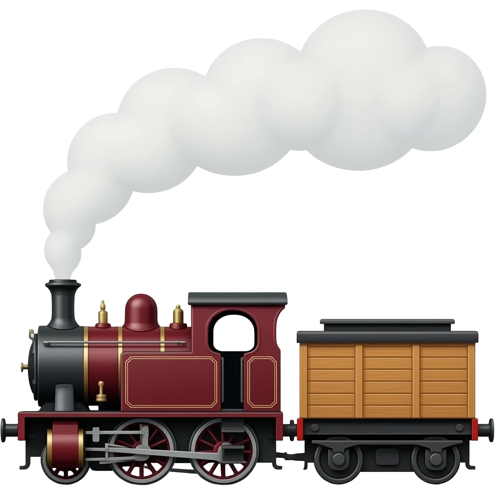 side view of a maroon steam train, classic emoji style, isolated emoji