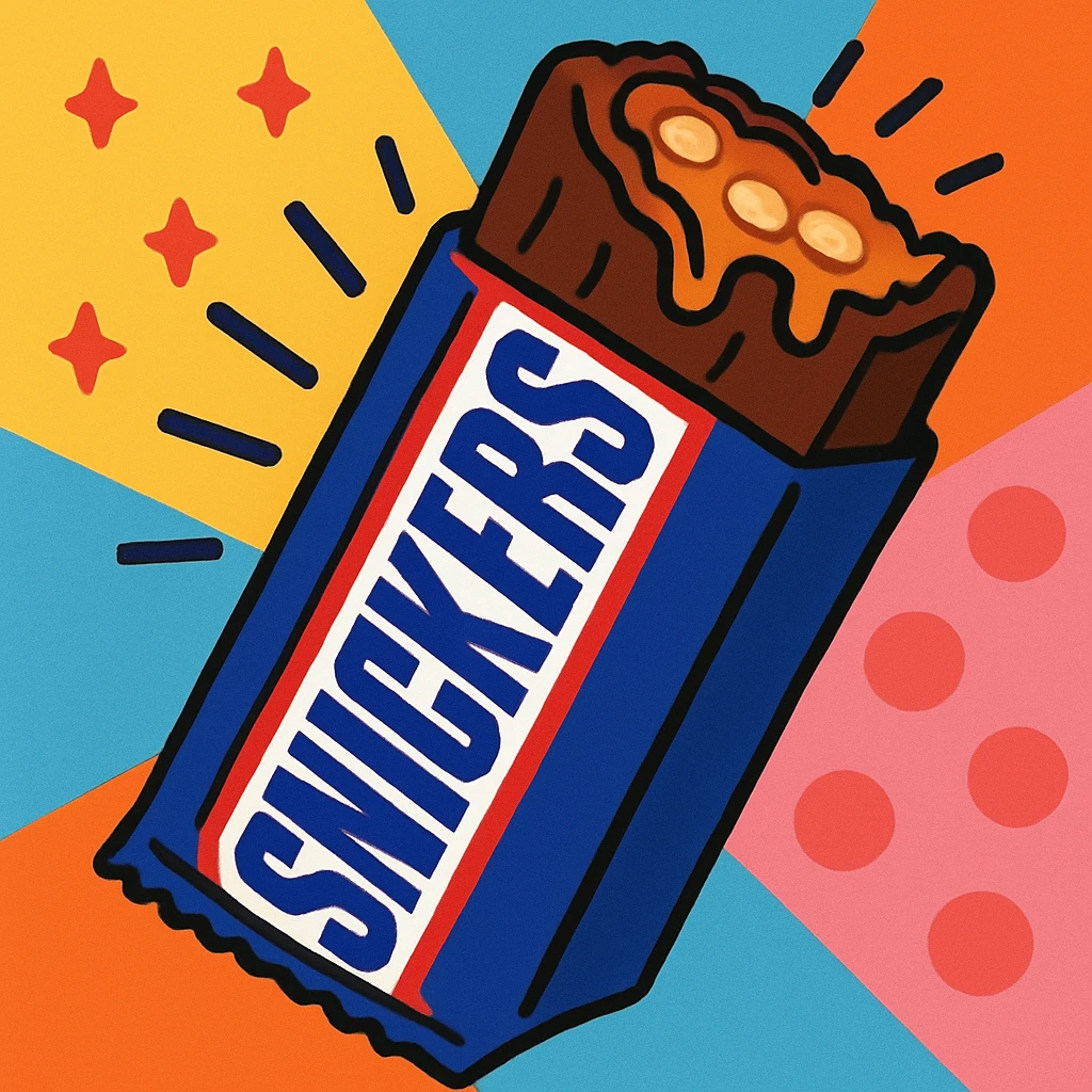 cartoon style snickers bar with bold colors emoji